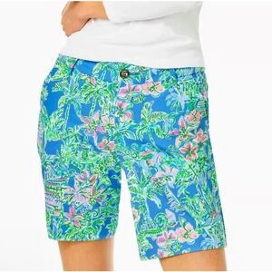 Lilly Pulitzer 9" Natia Knit Short Boca Blue Beneath The Bougainvillea size 8